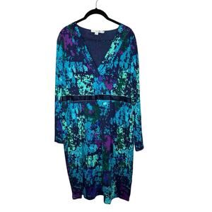 Boden Womens‎ Dress 12R V Neck Dark Abstract Print Preppy Velvet Detail Lyocell